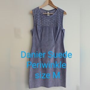 Danier Periwinkle Blue Suede Sheath Dress With Lazer Cut Out Design Size M